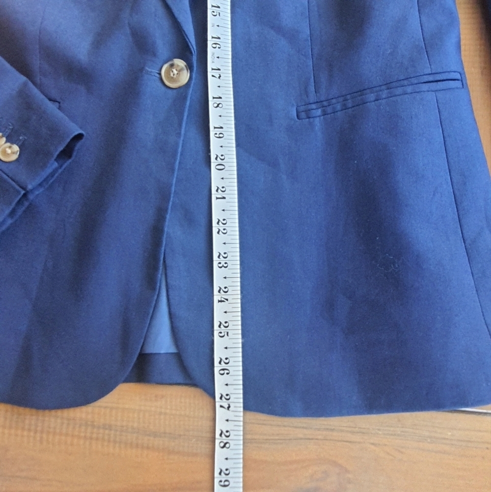 J. CREW Womens Linen Cotton Blazer Bright Navy Blue Peak Lapel Business Casual - Picture 8 of 14